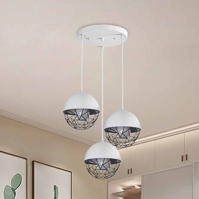 Milk Glass Sphere Cluster Pendant Modern 3 Lights White/Black Hanging Light with Round/Linear Canopy