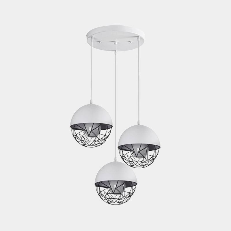 Milk Glass Sphere Cluster Pendant Modern 3 Lights White/Black Hanging Light with Round/Linear Canopy
