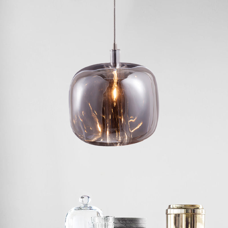 Designer Drum Suspension Pendant Mirrored Clear/Amber/Smoke Glass 1 Light Hanging Lamp Fixture