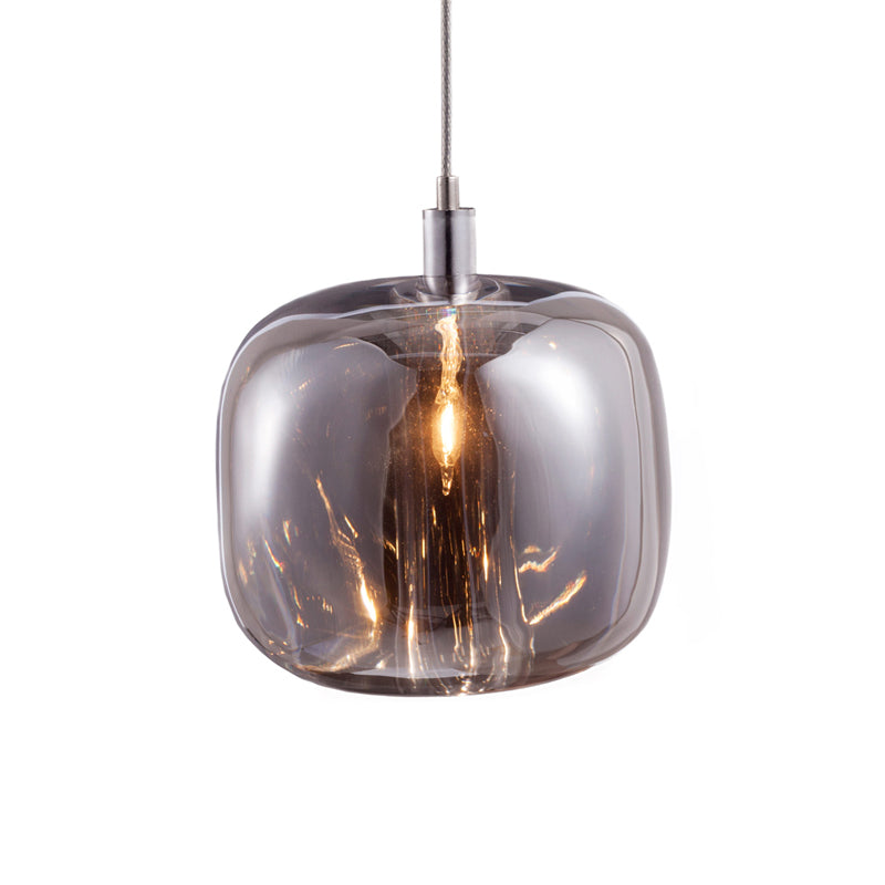 Designer Drum Suspension Pendant Mirrored Clear/Amber/Smoke Glass 1 Light Hanging Lamp Fixture