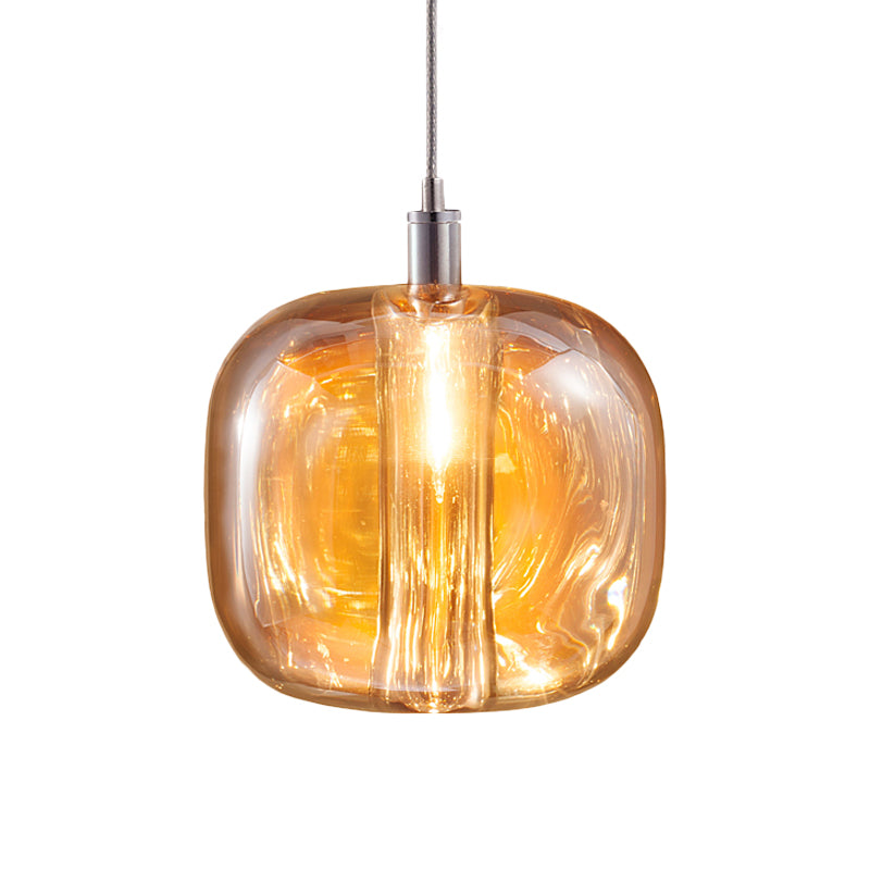 Designer Drum Suspension Pendant Mirrored Clear/Amber/Smoke Glass 1 Light Hanging Lamp Fixture