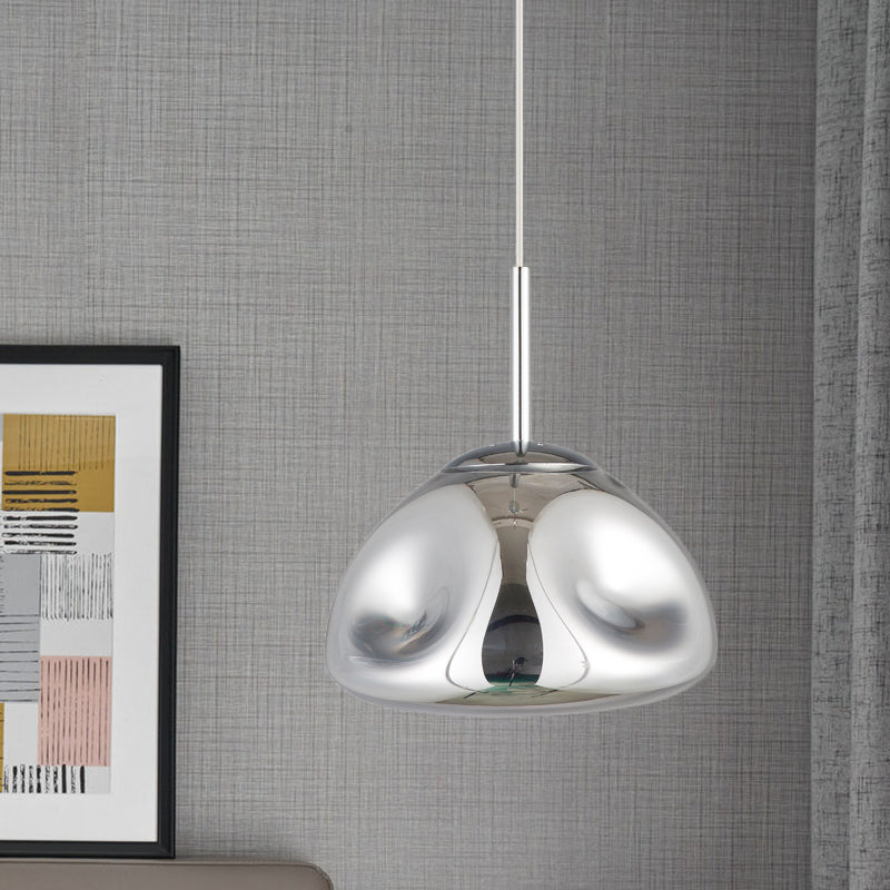 Gold/Silver/Rose Gold Melt Shape Pendant Lamp Modern 1 Light Dimpled Blown Glass Hanging Light Kit