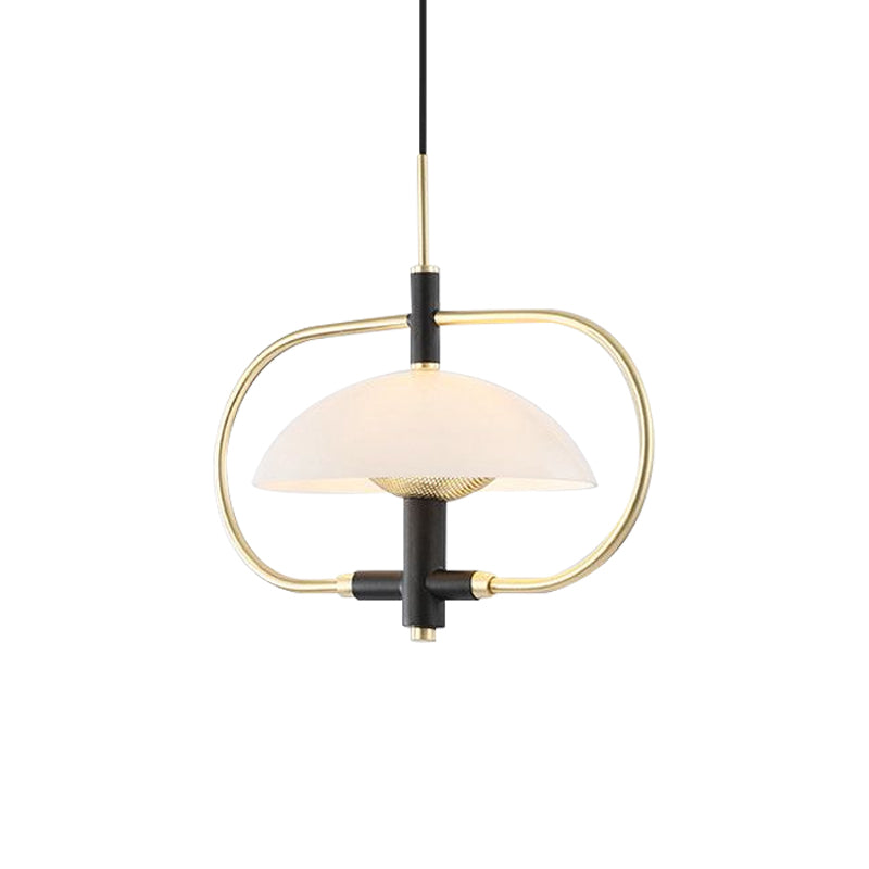 Comedor en forma de paraguas tono de vidrio claro colgante 1 cabeza colgante moderno con marco oblongo dorado
