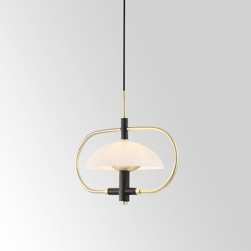 Comedor en forma de paraguas tono de vidrio claro colgante 1 cabeza colgante moderno con marco oblongo dorado