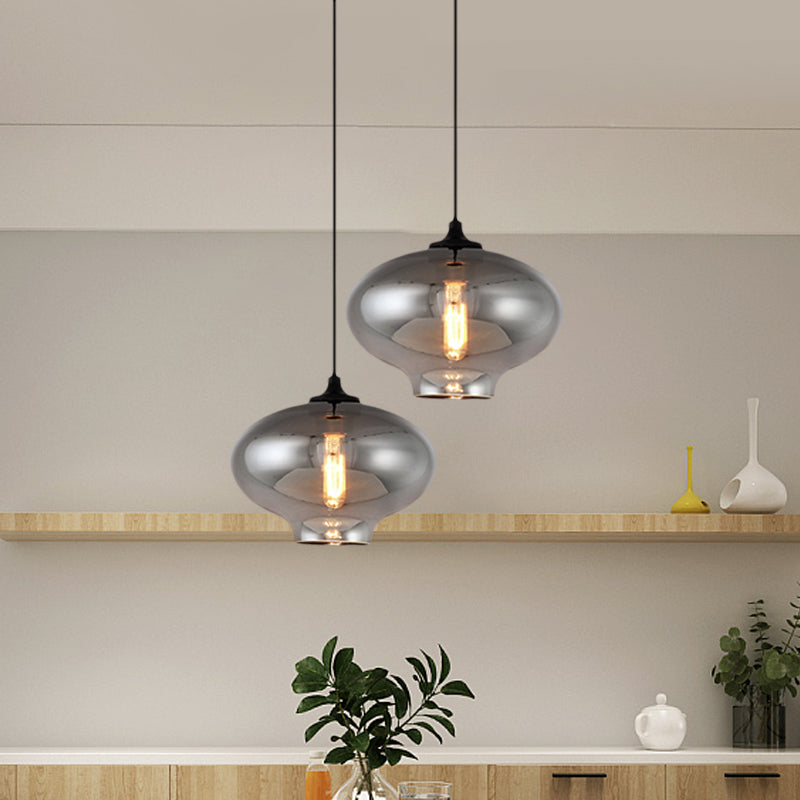 Mirror Glass Mini Pendant Light for Bar Cafe Glass 1 Head Modern Ceiling Hanging Light in Smoke Gray