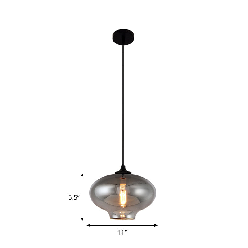 Mirror Glass Mini Pendant Light for Bar Cafe Glass 1 Head Modern Ceiling Hanging Light in Smoke Gray