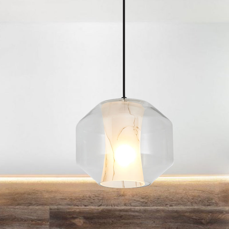 8"/10" Wide Cylinder/Drum Pendant Lighting Modern Clear Glass 1 Light Black Hanging Ceiling Lamp