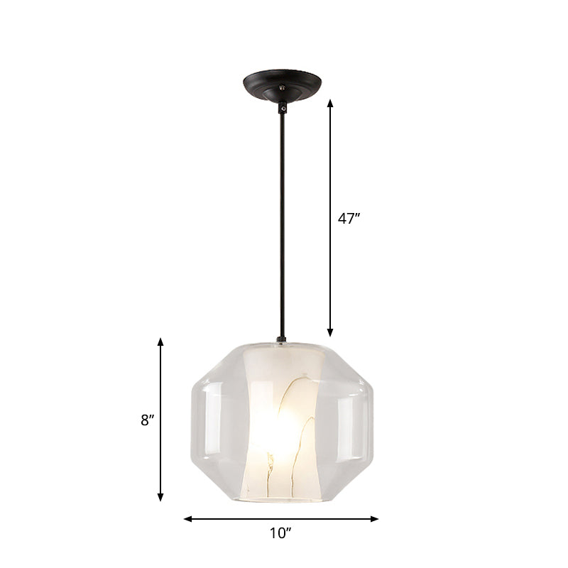 8"/10" Wide Cylinder/Drum Pendant Lighting Modern Clear Glass 1 Light Black Hanging Ceiling Lamp