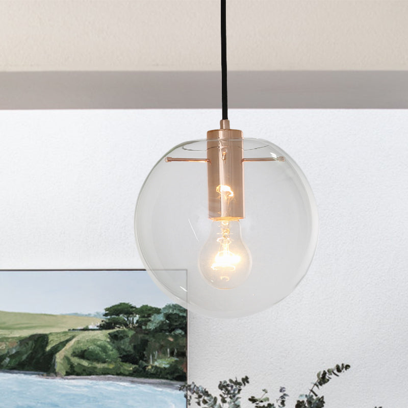 Clear/Amber Glass Round Pendant Light Contemporary 1 Light Hanging Ceiling Lamp in Rose Gold
