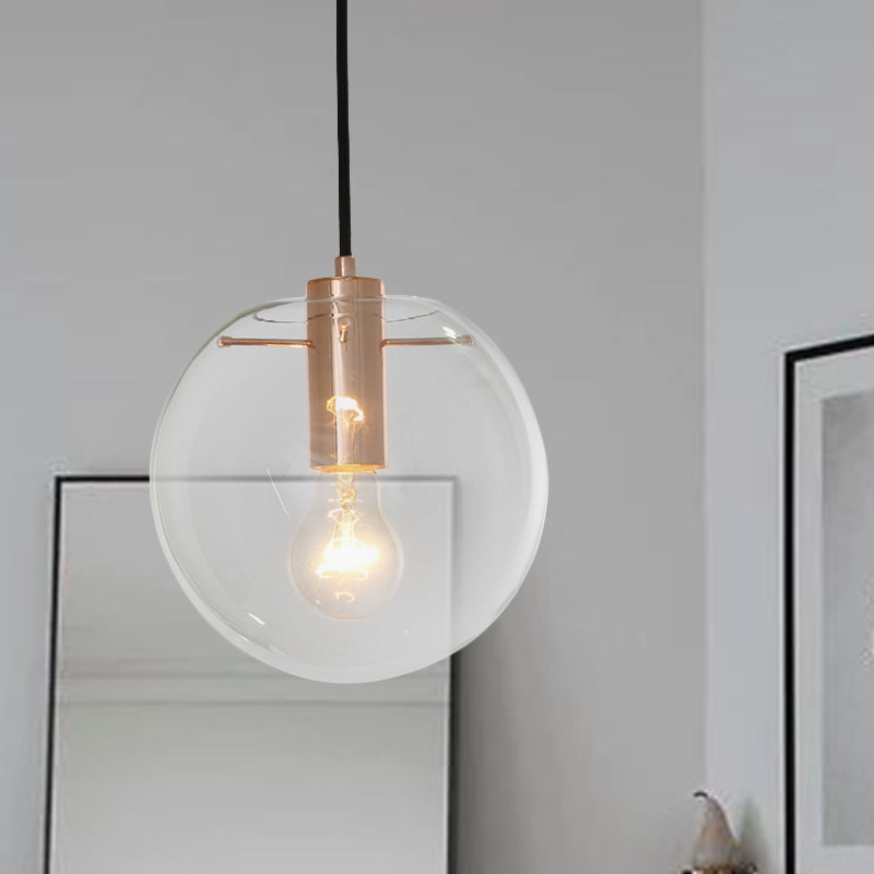 Clear/Amber Glass Round Pendant Light Contemporary 1 Light Hanging Ceiling Lamp in Rose Gold