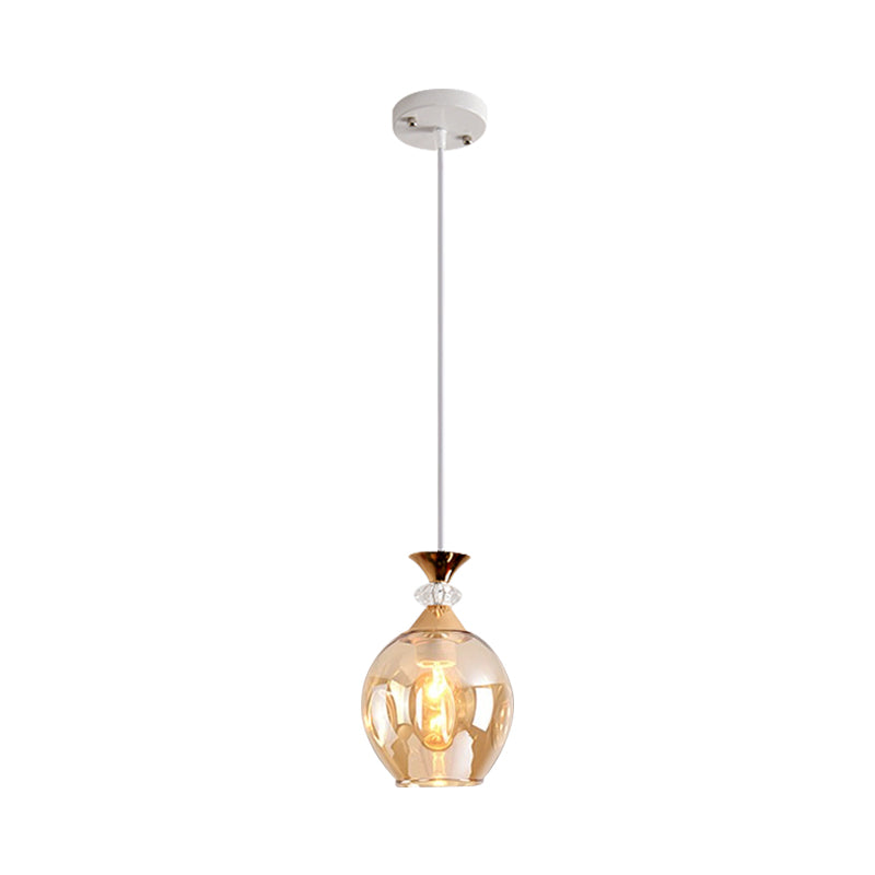 Cup-Shape Suspension Pendant Modernist Grey/Blue/Amber Dimpled Glass 1 Light Hanging Light Fixture