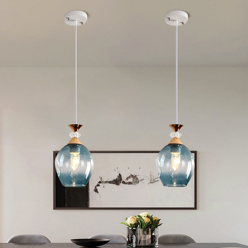Cup-Shape Suspension Pendant Modernist Grey/Blue/Amber Dimpled Glass 1 Light Hanging Light Fixture