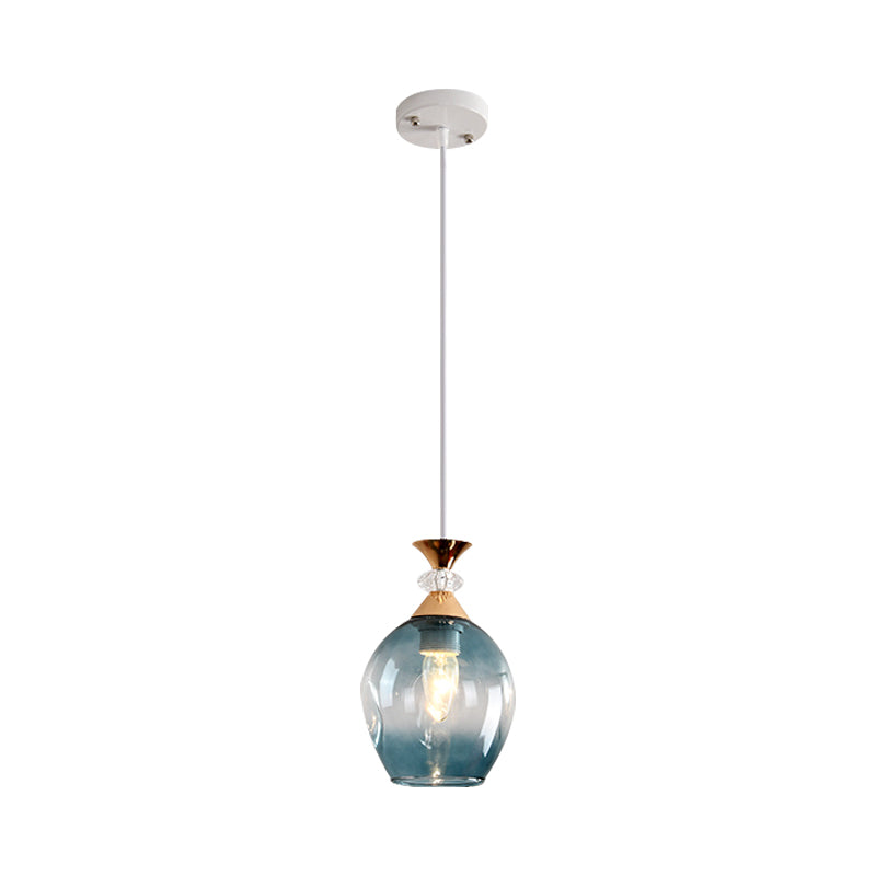 Cup-Shape Suspension Pendant Modernist Grey/Blue/Amber Dimpled Glass 1 Light Hanging Light Fixture