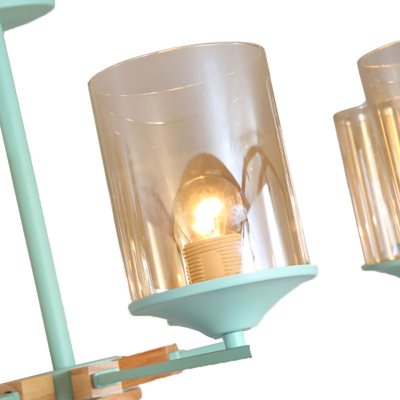 Cognac Cylinder Shade Chandelier Lighting 3/6 Heads Contemporary Wood Hanging Light for Living Room