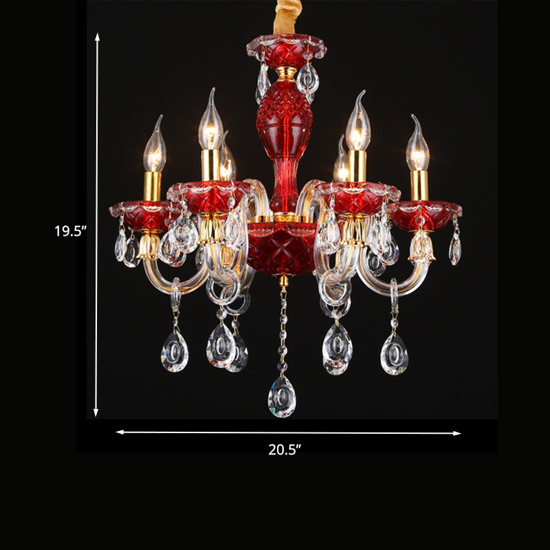 Kit lampada a sospensione del ristorante a lume di candela tradizionale cristallo gocciolamento 6/8 luci lampadario rosso illuminazione