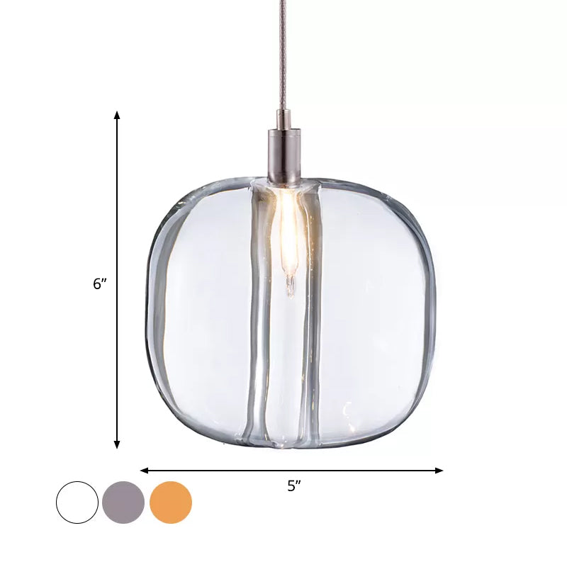 Designer Drum Suspension Pendant Mirrored Clear/Amber/Smoke Glass 1 Light Hanging Lamp Fixture
