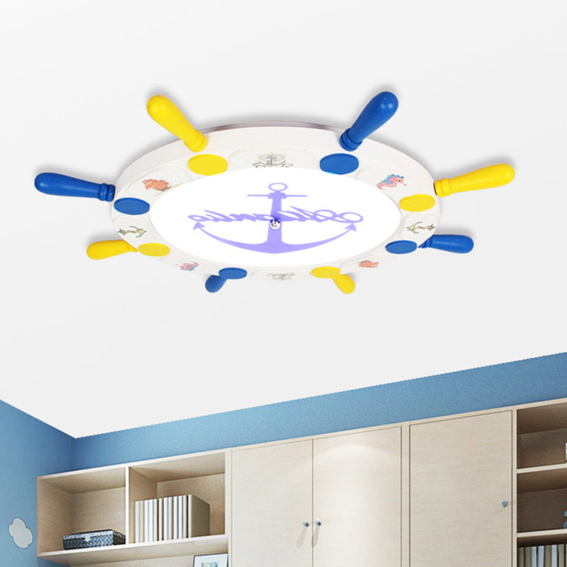 White Rudder LED Ceiling Light Kids Wooden Flush Mount Recessed Lighting, 18"/25.5" Width