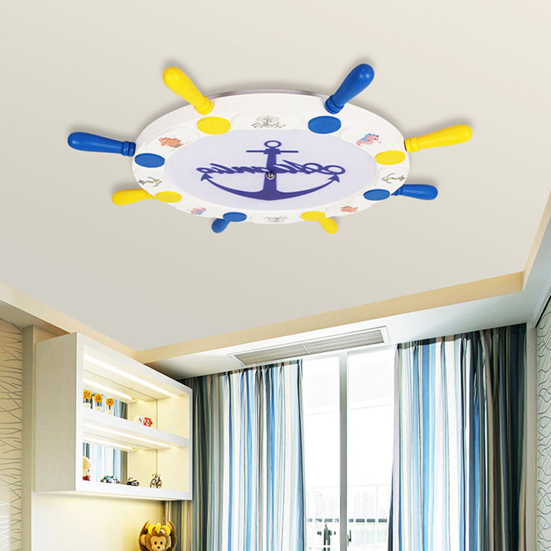 White Rudder LED Ceiling Light Kids Wooden Flush Mount Recessed Lighting, 18"/25.5" Width
