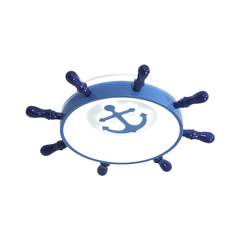 Kids LED Ceiling Flush Light Blue Rudder Flushmount Lighting with Acrylic Shade and Anchor Pattern