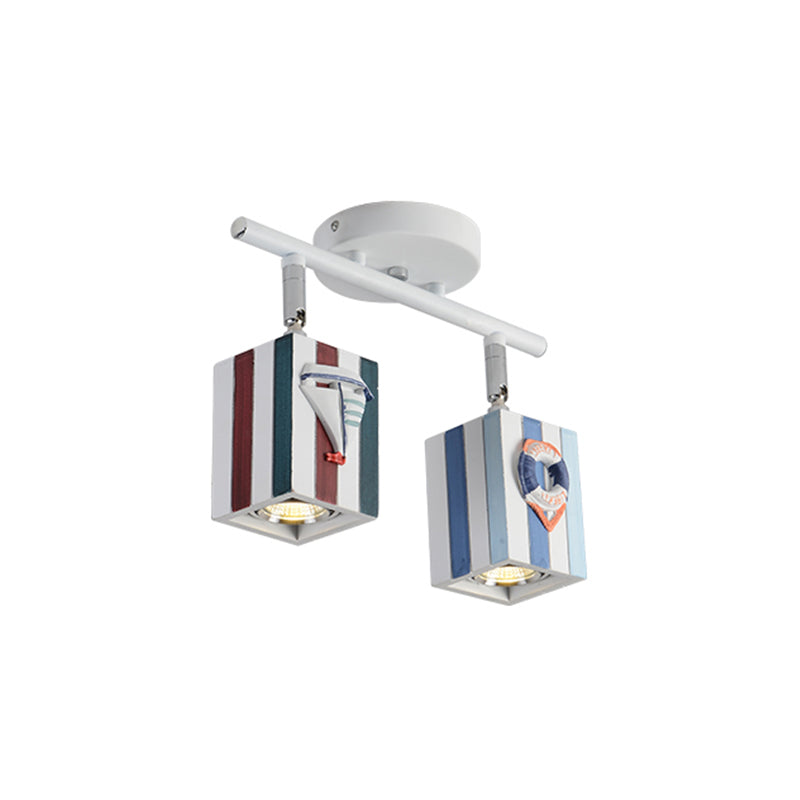 Rotatable Cuboid Flush Mount Kids Resin 1/2/4-Head White Semi Flush Ceiling Light with Nautical Element, 5w/10w