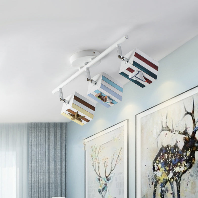 Rotatable Cuboid Flush Mount Kids Resin 1/2/4-Head White Semi Flush Ceiling Light with Nautical Element, 5w/10w