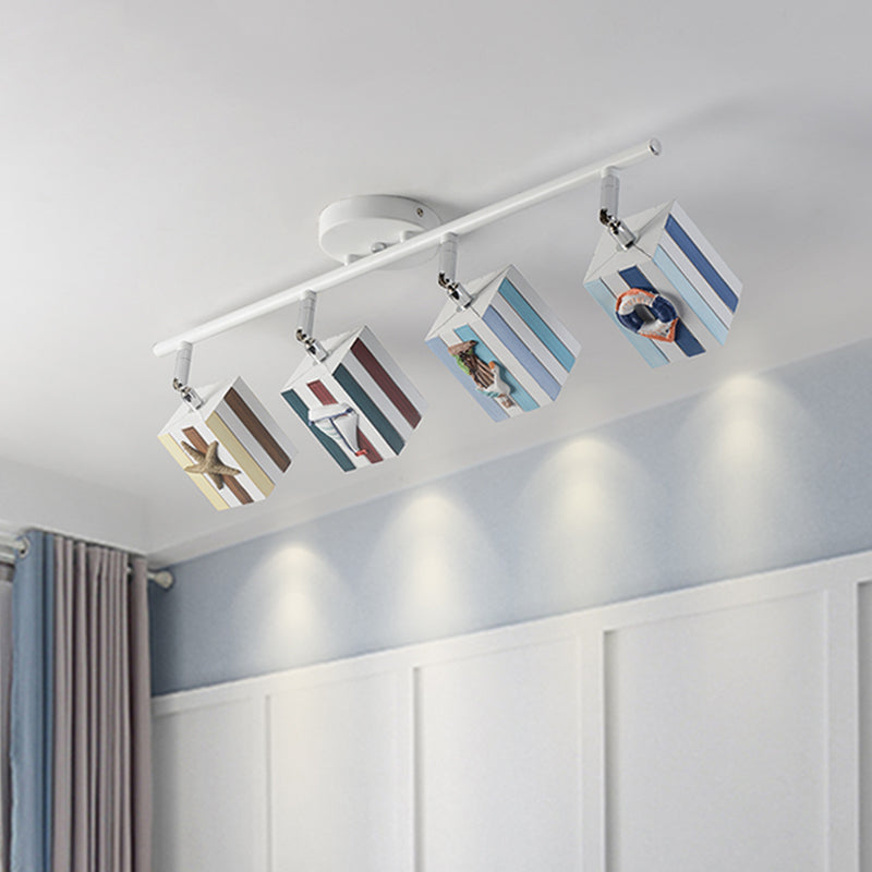 Rotatable Cuboid Flush Mount Kids Resin 1/2/4-Head White Semi Flush Ceiling Light with Nautical Element, 5w/10w