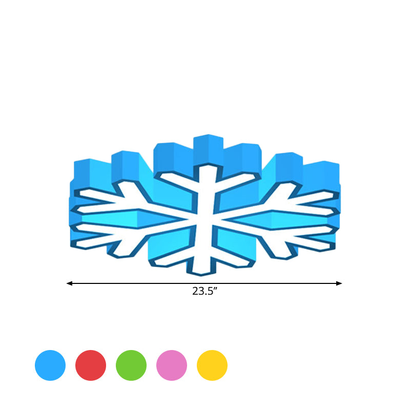 Nursery School LED Flush Light Macaron Red/Yellow/Green Ceiling Mount Fixture with Snowflake Acrylic Shade