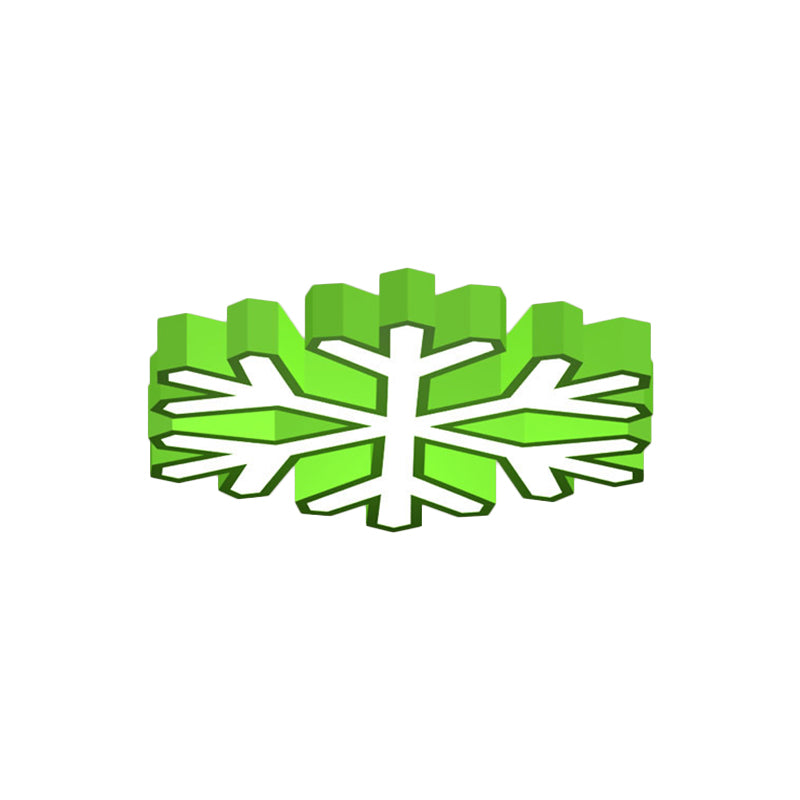 Nursery School LED Flush Light Macaron Red/Yellow/Green Ceiling Mount Fixture with Snowflake Acrylic Shade