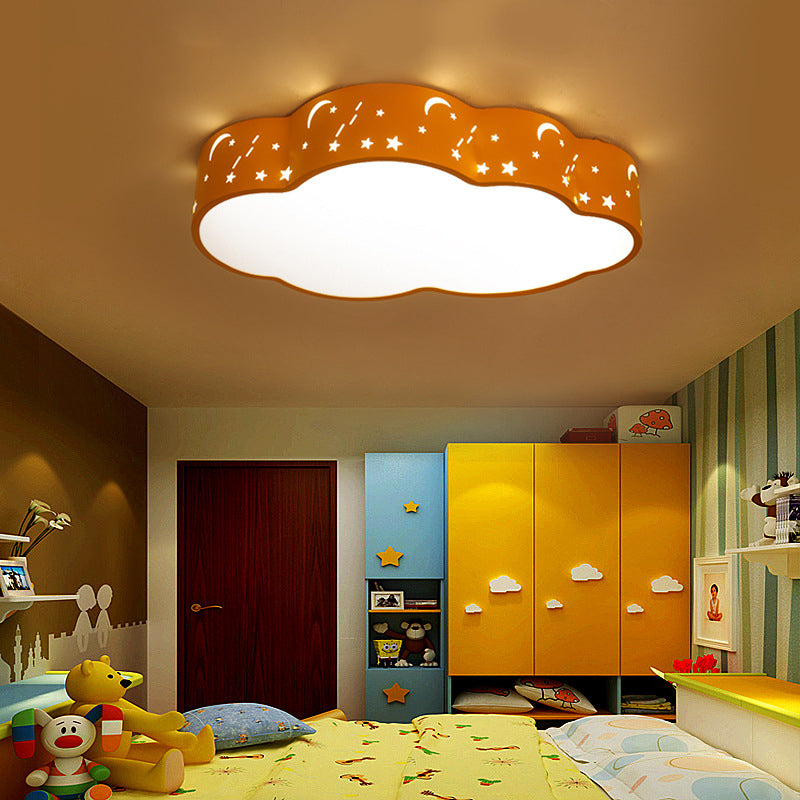 Hollowed-Out Cloud Ceiling Flush Light Macaron Acrylic Red/Yellow/Blue LED Flush Light Fixture, 20.5"/24.5" Width