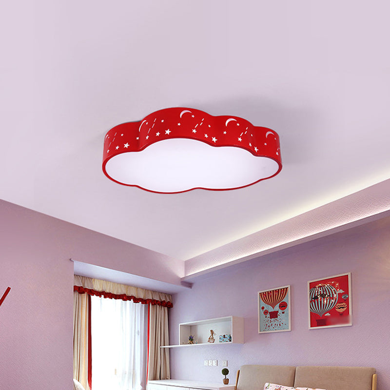 Hollowed-Out Cloud Ceiling Flush Light Macaron Acrylic Red/Yellow/Blue LED Flush Light Fixture, 20.5"/24.5" Width