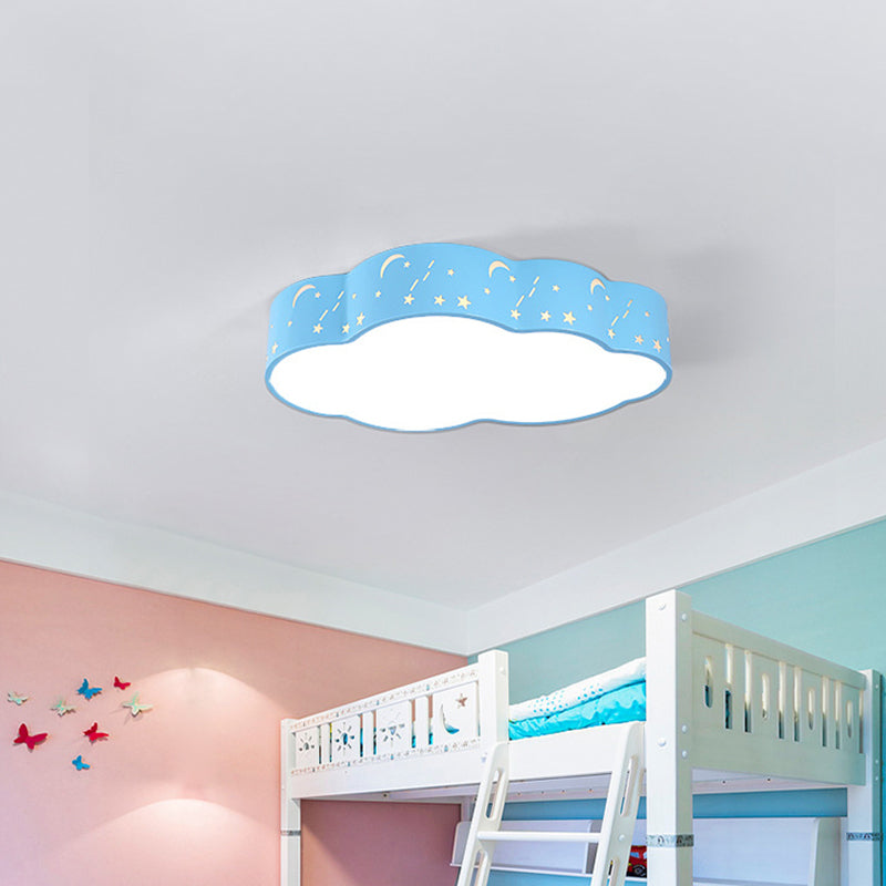 Hollowed-Out Cloud Ceiling Flush Light Macaron Acrylic Red/Yellow/Blue LED Flush Light Fixture, 20.5"/24.5" Width