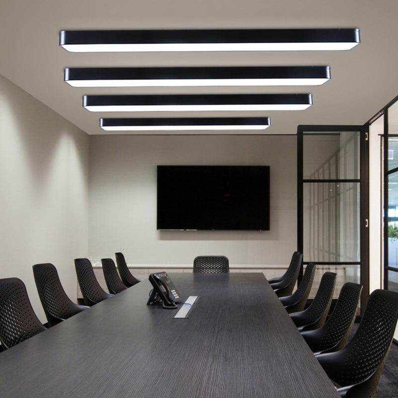 Conference Room LED Ceiling Lamp Simplicity Black Flush Light with Rectangle Acrylic Shade, 23.5"/47"/59" Long