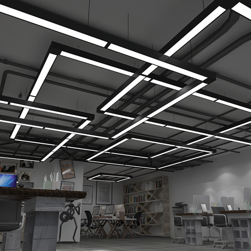 Lineaire plafondophanging Lamp Modern Acryl Black Led Drop Pendant voor kantoor, 23,5 "/47"/59 "breedte