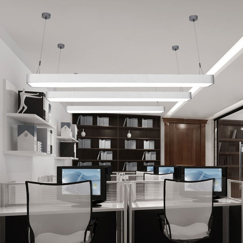 Modern LED Pendant Light Fixture Black/White Rectangle Hanging Ceiling Lamp with Acrylic Shade, 4"/8"/12" W