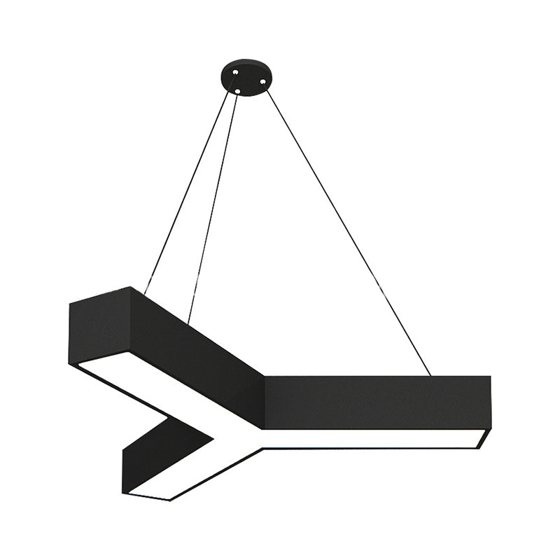 Y-Shaped Ceiling Lamp Modern Aluminum Gymnasium LED Hanging Light Kit in Black/White, 14"/18"/24.5" W