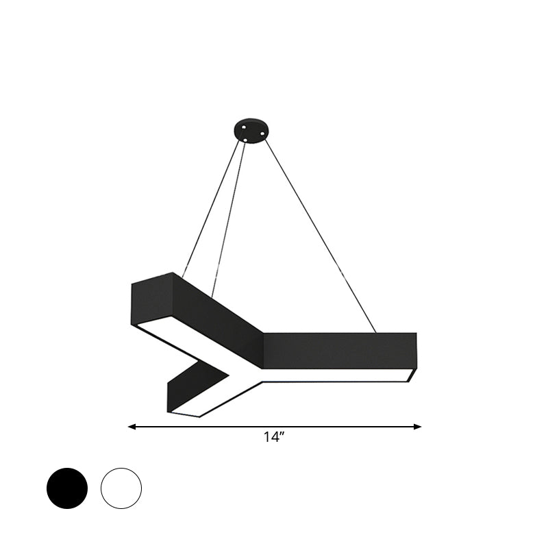 Y-Shaped Ceiling Lamp Modern Aluminum Gymnasium LED Hanging Light Kit in Black/White, 14"/18"/24.5" W