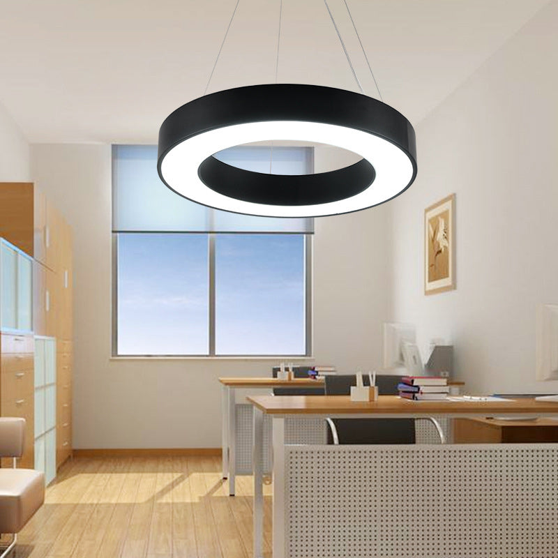 Black Hoop Hanging Pendant Light Simple 16"/23.5"/39" Wide LED Acrylic Ceiling Suspension Lamp