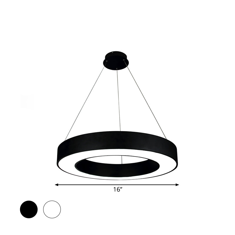 Simple LED Ceiling Lamp Black/White Halo Ring Pendant Lighting Fixture with Acrylic Shade, 16"/31.5"/39" W