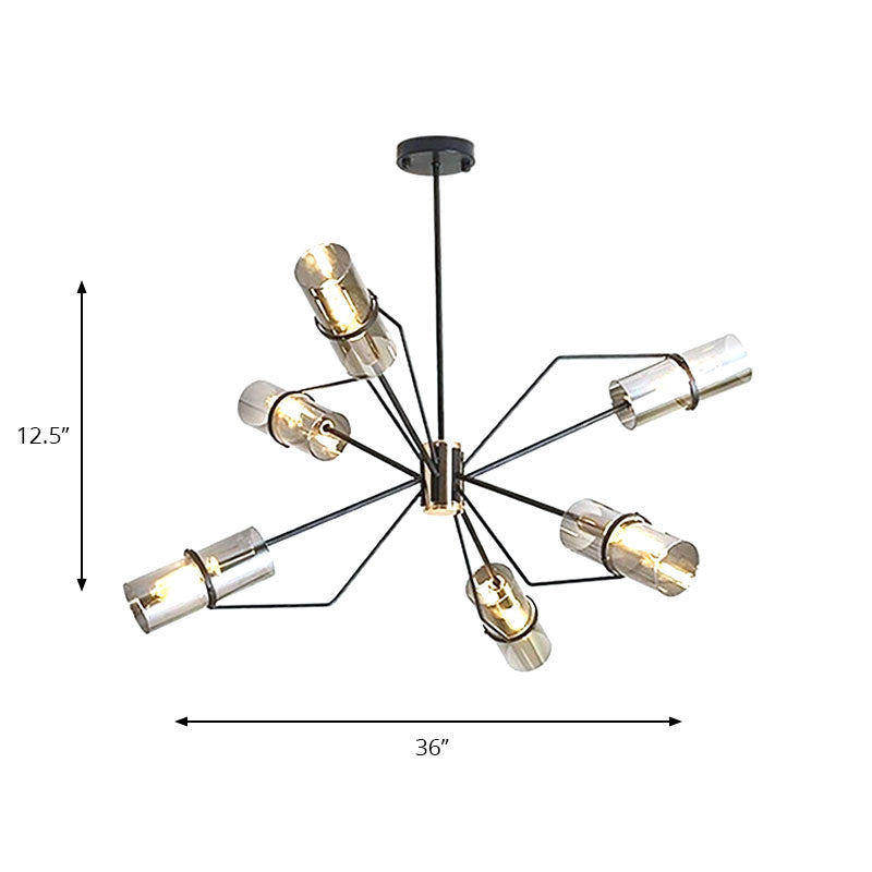 Miroir en verre cylindre lustre à 6 légers moderne suspension suspendue en gris fumé