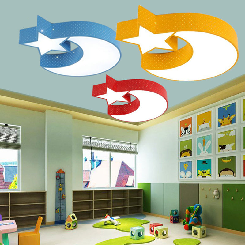 Crescente e stella soffitto a filo del fumetto acrilico Nursery LED lampada a incasso in rosso/giallo/blu, bianco/3 luce di colore