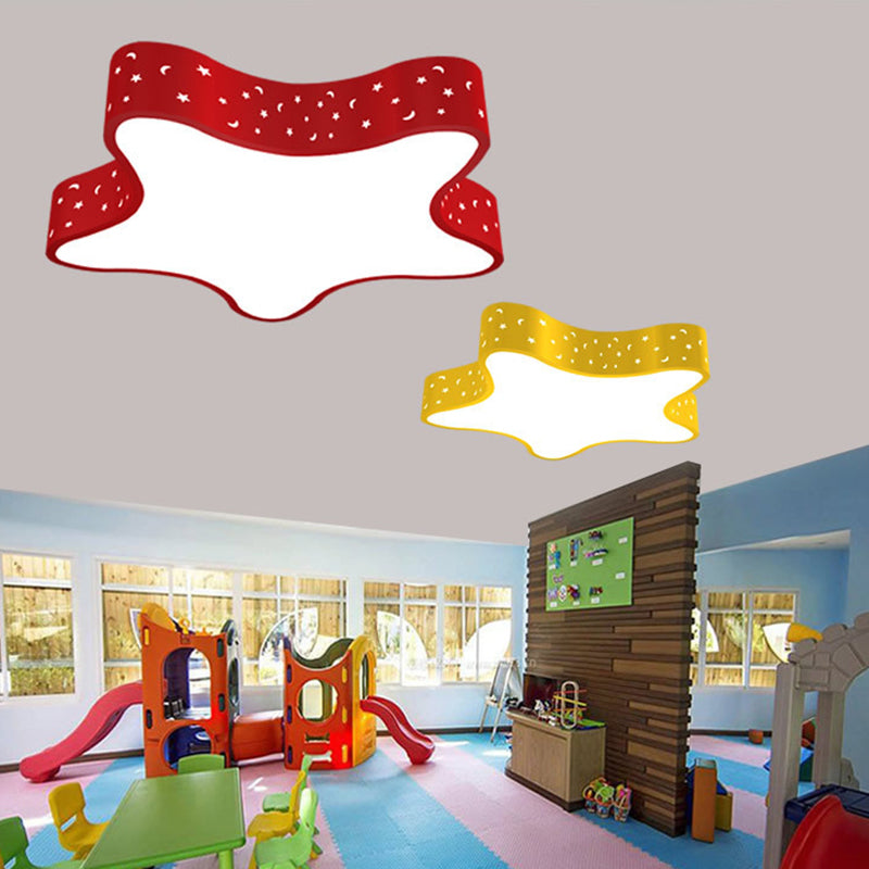 Star Shaped Playroom Ceiling Fixture Acrylic Kids LED Flush Mount Recessed Lighting in Red/Pink/Yellow