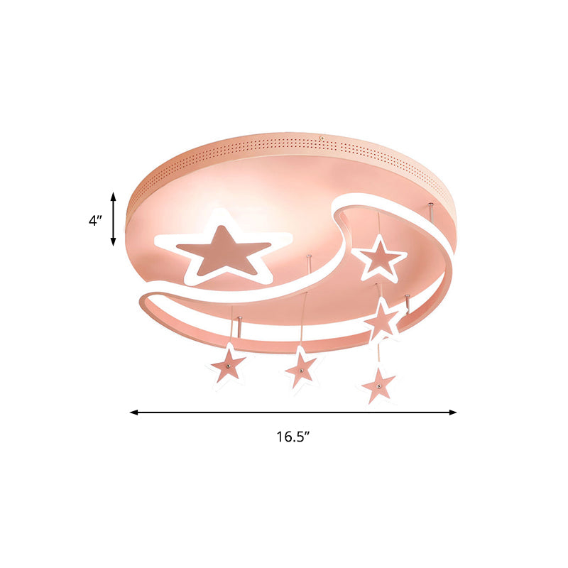 Cartoon-Rosa-Unterputzleuchte mit Stern und Mond, Metall-Acryl-LED-Deckenleuchte für Kinderzimmer