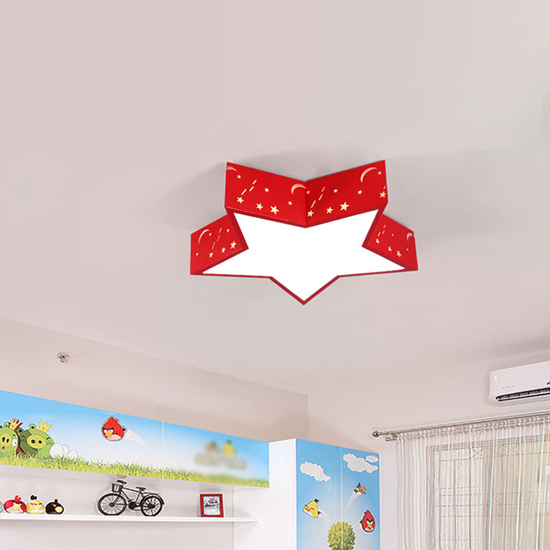 Metallic Star Flush Ceiling Light Macaron Red/Green/Pink LED Flushmount Lighting for Kids Bedroom, 18"/23.5" W