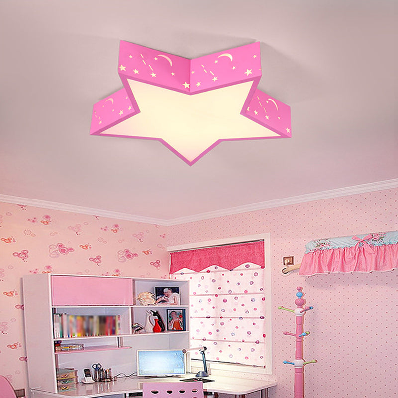 Metallic Star Flush Ceiling Light Macaron Red/Green/Pink LED Flushmount Lighting for Kids Bedroom, 18"/23.5" W