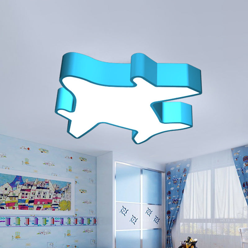 19.5"/23.5" W Aircraft Ceiling Mount Lamp Kid Metallic Playroom LED Flush Light in Red/Yellow/Blue