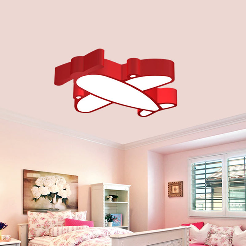 Cartoon Integrated LED Ceiling Lamp Red/Pink/Blue Plane Flush Mounted Light with Acrylic Shade
