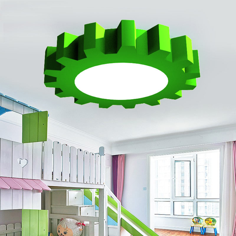 Gear Boys Room Flushmount Metallic 16"/19.5" Wide LED Kids Close to Ceiling Light in Red/Blue/Green