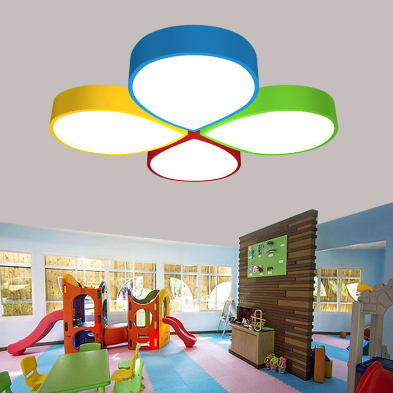 23.5"/35.5" W Macaron 4-Petal Flower Ceiling Flush Metallic Kindergarten LED Flush Mount Lamp in Red-Yellow-Blue-Green, White/3 Color Light