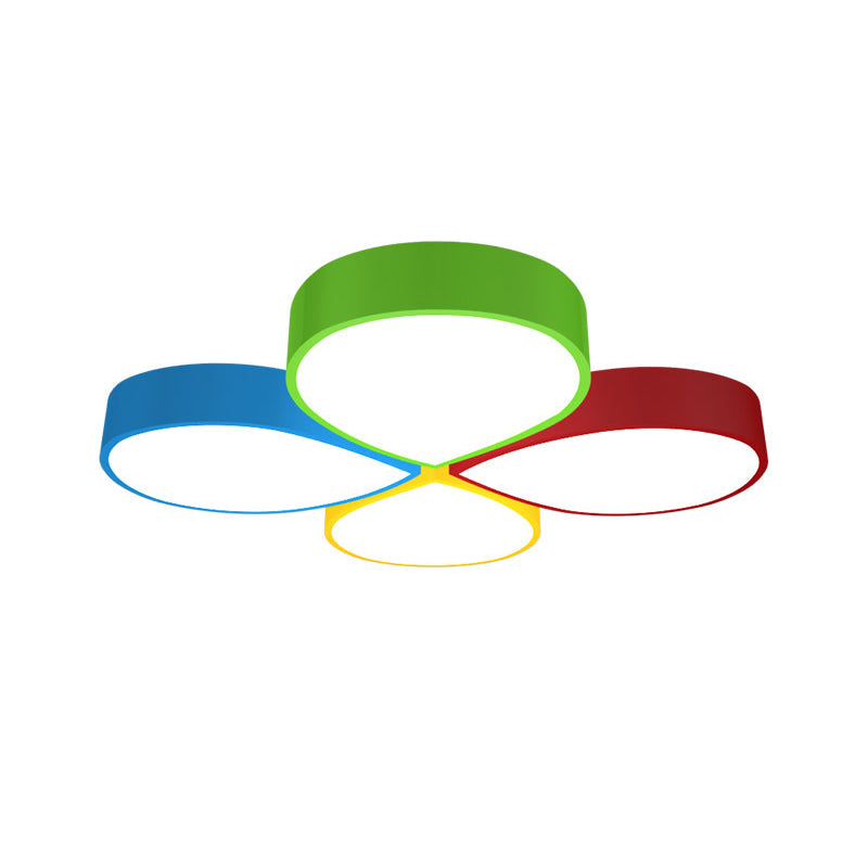 23.5"/35.5" W Macaron 4-Petal Flower Ceiling Flush Metallic Kindergarten LED Flush Mount Lamp in Red-Yellow-Blue-Green, White/3 Color Light