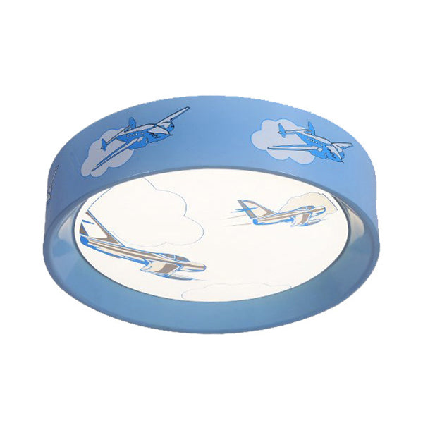 Blue Round Flush Mount Ceiling Light met Plane Cartoon Acryl Plafond Light Fixture voor slaapkamer